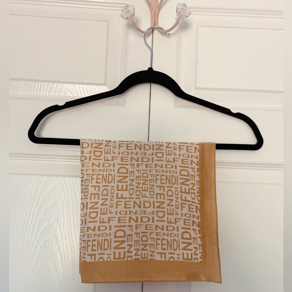 FENDI | Camel Monogram Logo Print Scarf.